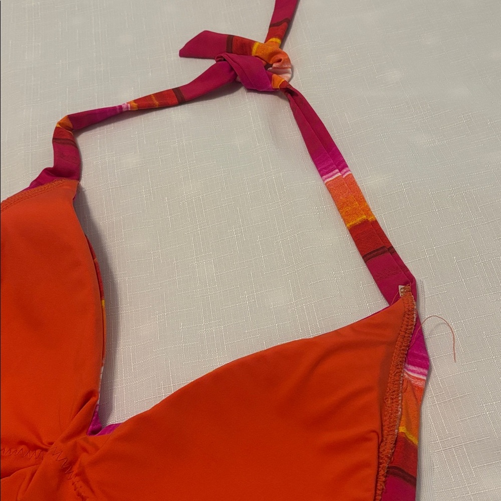Trina Turk Solstice Pink Multi Halter Plunge Striped One Piece  SZ 14 vacay NWT - Picture 14 of 14